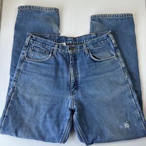 Carhartt Jeans Fleece Lined Blue Denim Straight Leg 35 X 34 Measures 32” W